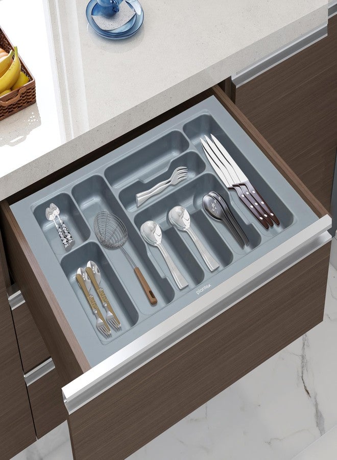Plantex PVC Cutlery Tray for Kitchen Drawer/Spoon Organiser/Cutlery Cosmetic Stationery Organizer/Modular Kitchen Accessories - Grey (25 x 18.5 Inch) - Image 1